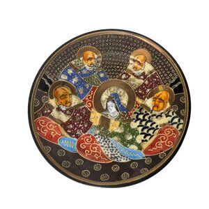 Satsuma Japanese Moriage Gold Leaf Goddess & 4 Immortals Plates 7.25" (6)
